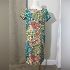 Women’s Preppy Chic Paisley Pattern 100% Silk Shift Dress Talbots Size 4